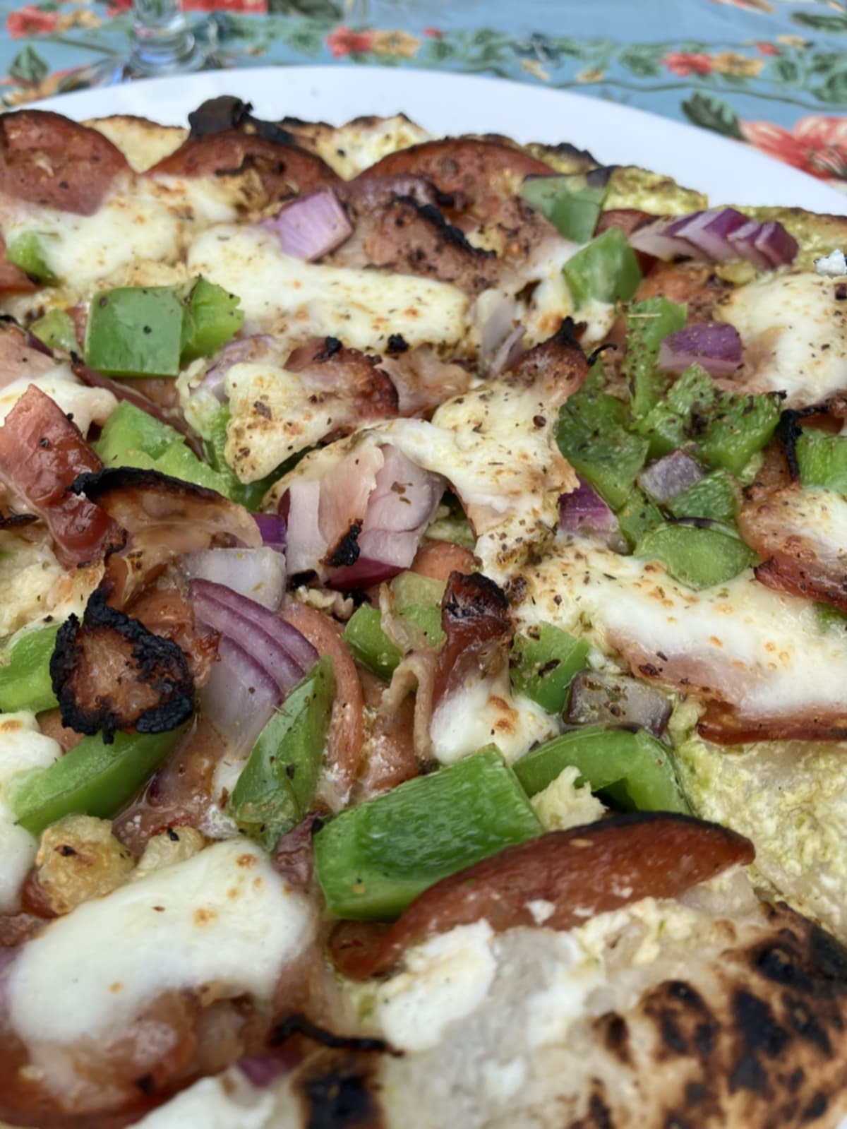 Close up of delicious pizza toppings