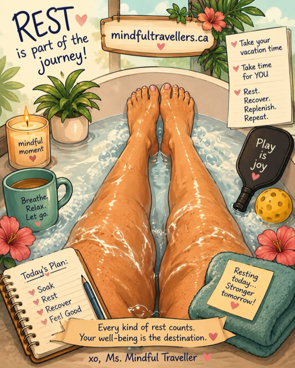 Listening to your body when it demands rest - from rainy days with coffee and a book to leisurely walks, taking time to refuel is essential for future endeavours.